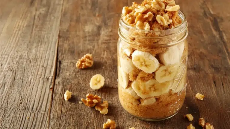 Homemade banana nut bread jar fresh from oven