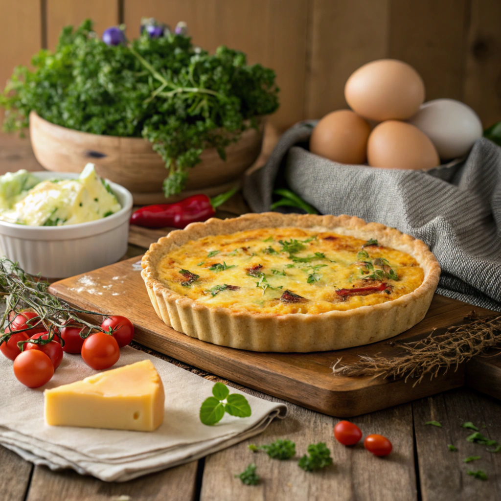 Delicious homemade quiche with a flaky crust and creamy filling.