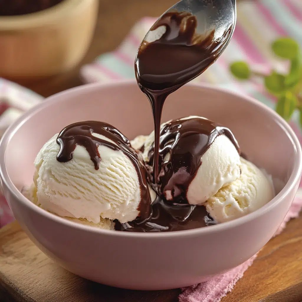 Chocolate Chocolate sauce being poured over scoops