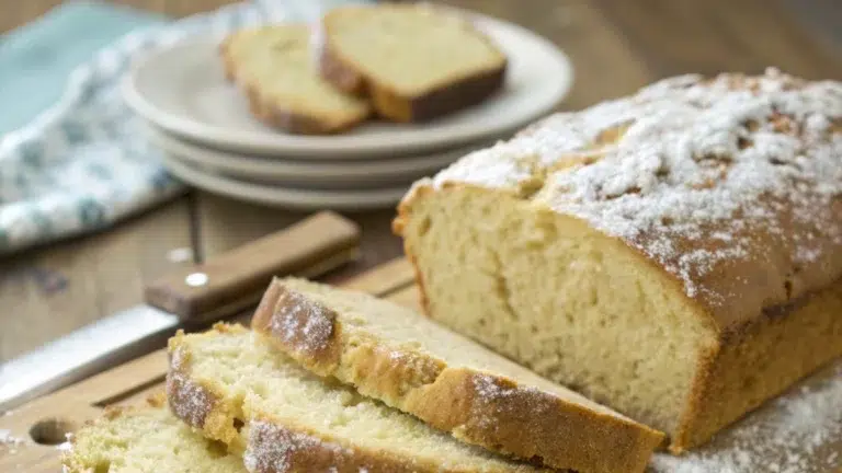 Freshly baked loaf of low-carb bread on a wooden cutting board.
