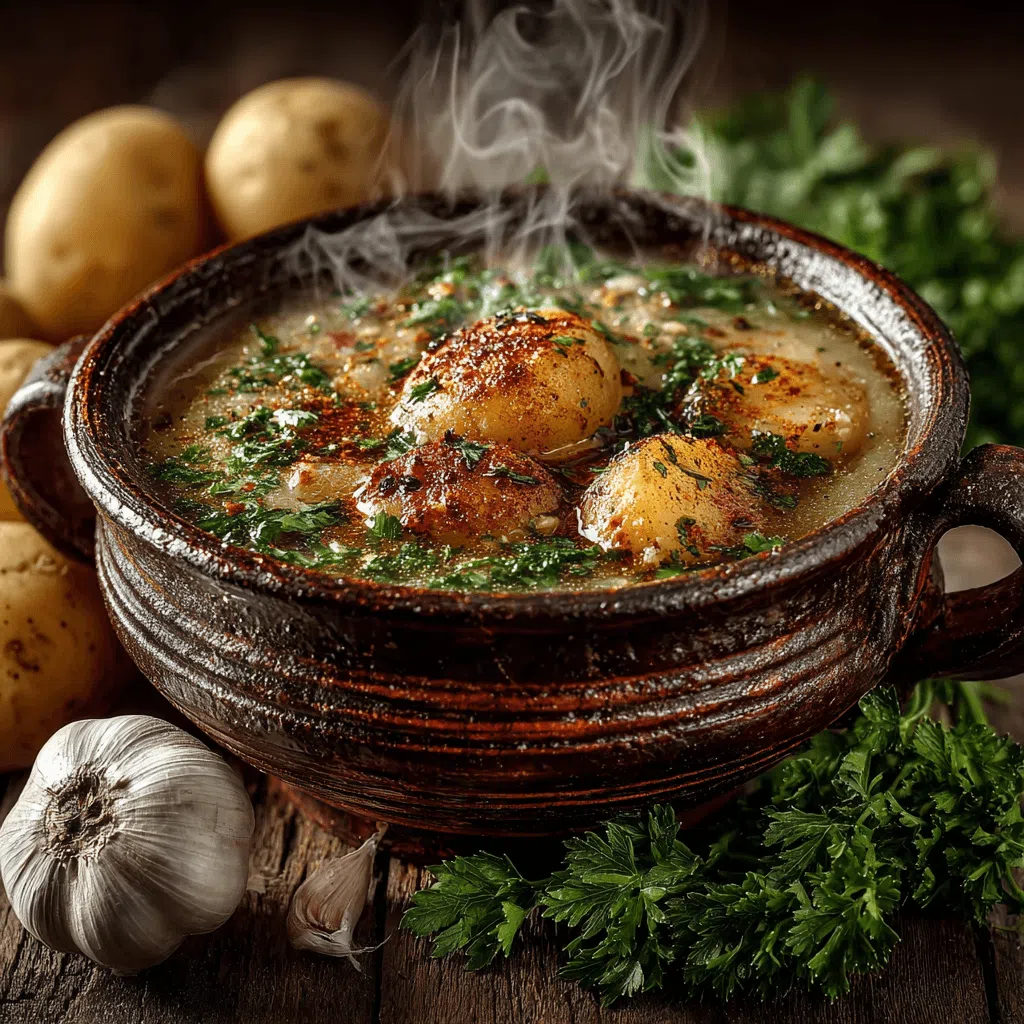 About 5 Fat-free plant based potato soup in a bowl