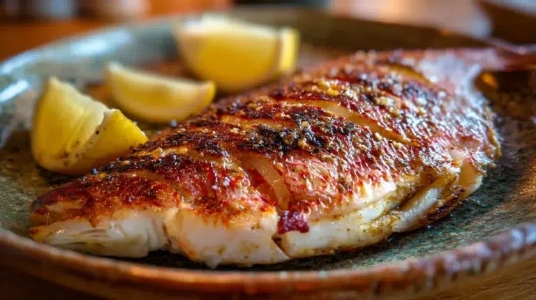 grilled red snapper fillet with lemon slices