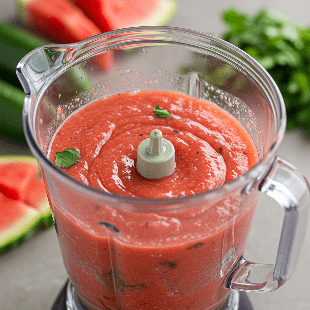 Watermelon Gazpacho: How to Make It Sweet and Savory 5 blending watermelon gazpacho 1