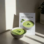 recipe card with chilled cucumber avocado soup