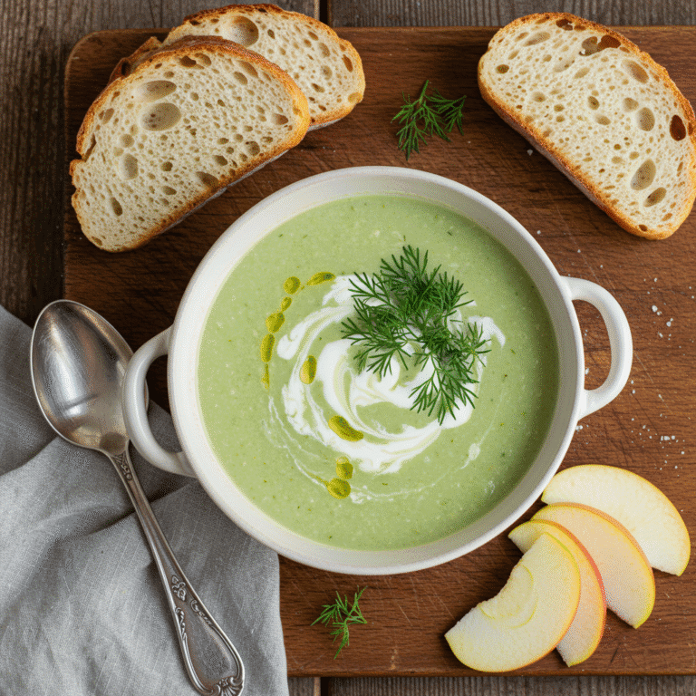 Chilled Fennel Apple Soup in White Bowl