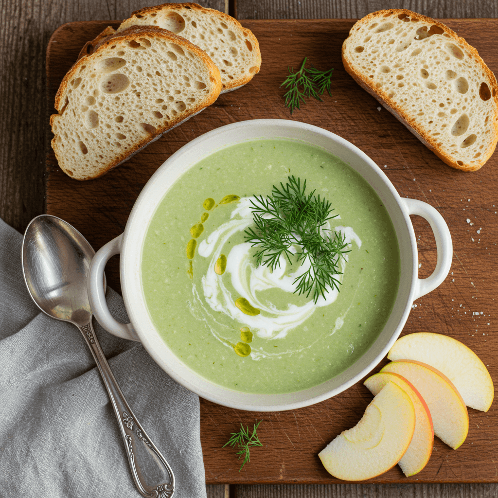 Chilled Fennel Apple Soup in White Bowl