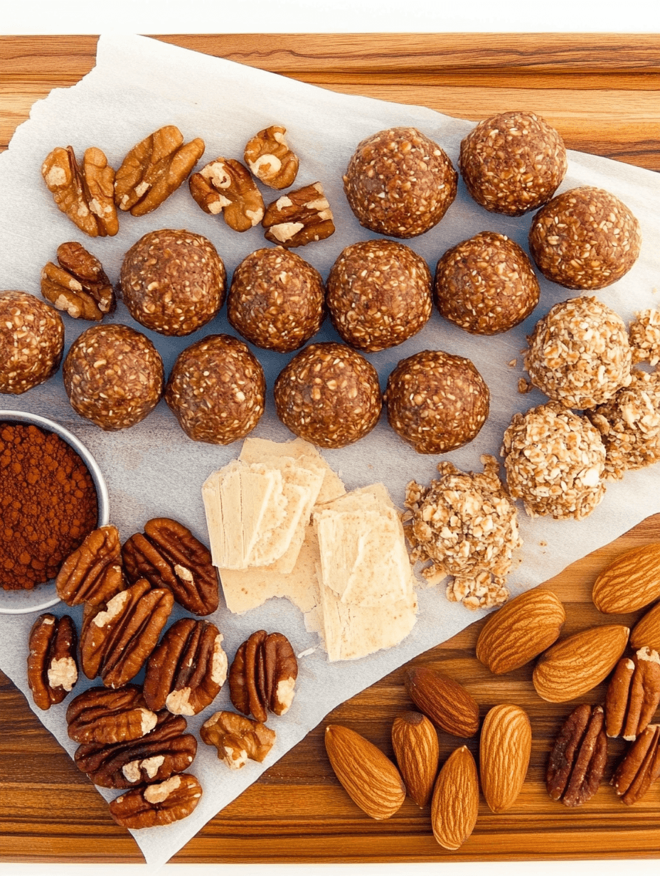 Home 8 chocolate tahini protein balls no-bake snack in rustic kitchen