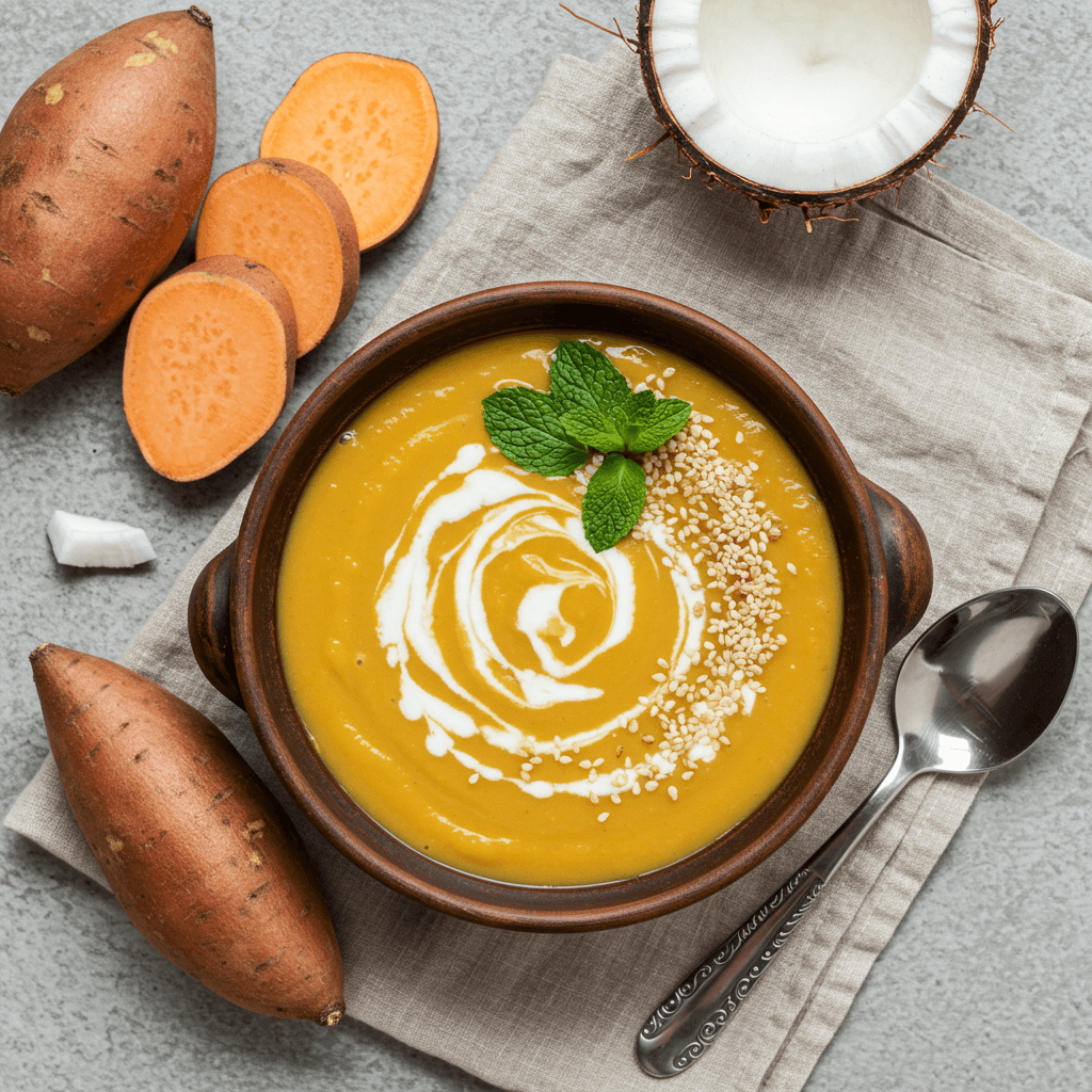 Cold Sweet Potato Coconut Soup: How to Make It Extra Creamy 1 cold sweet potato coconut soup featured