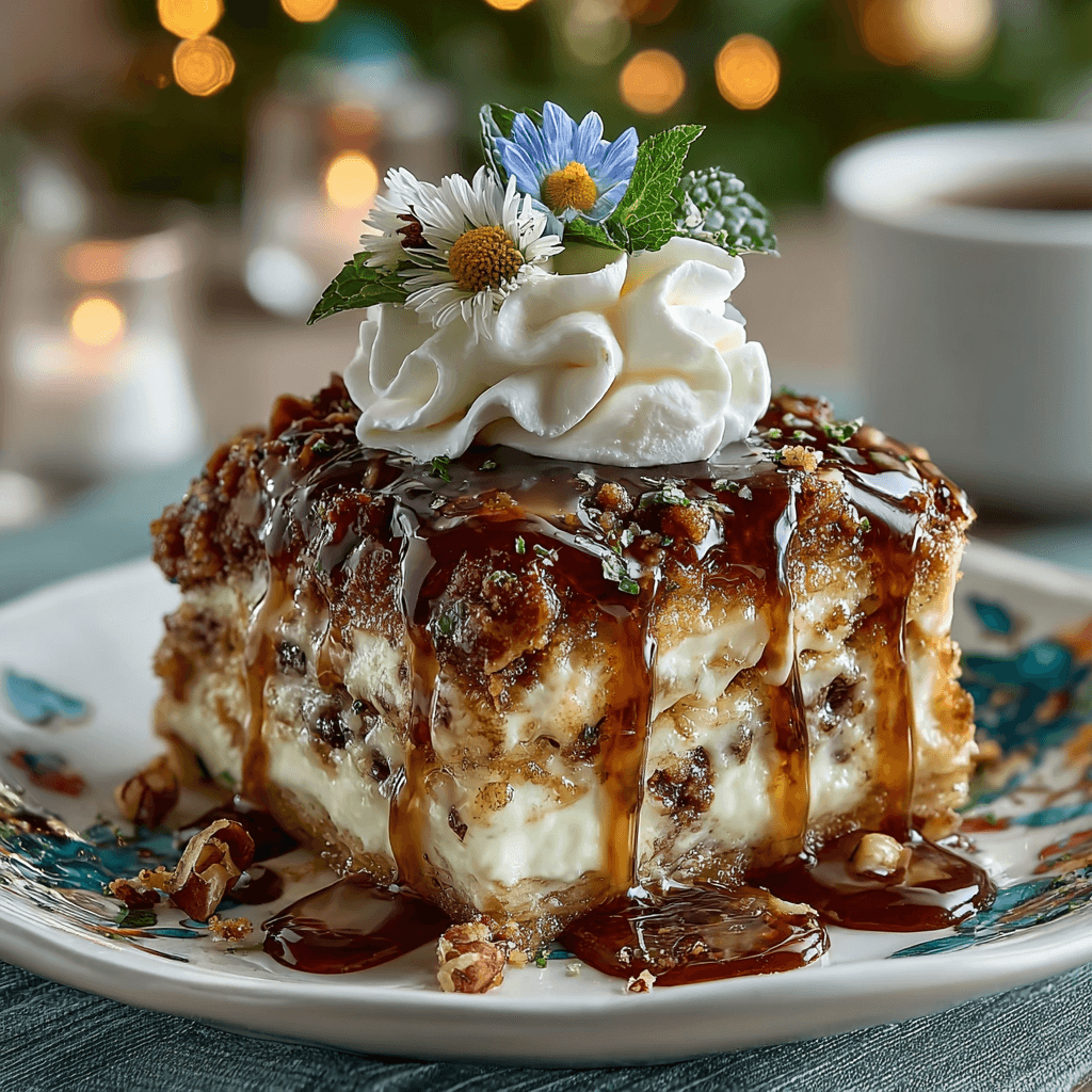Home 9 A slice of pecan pie lasagna with whipped topping