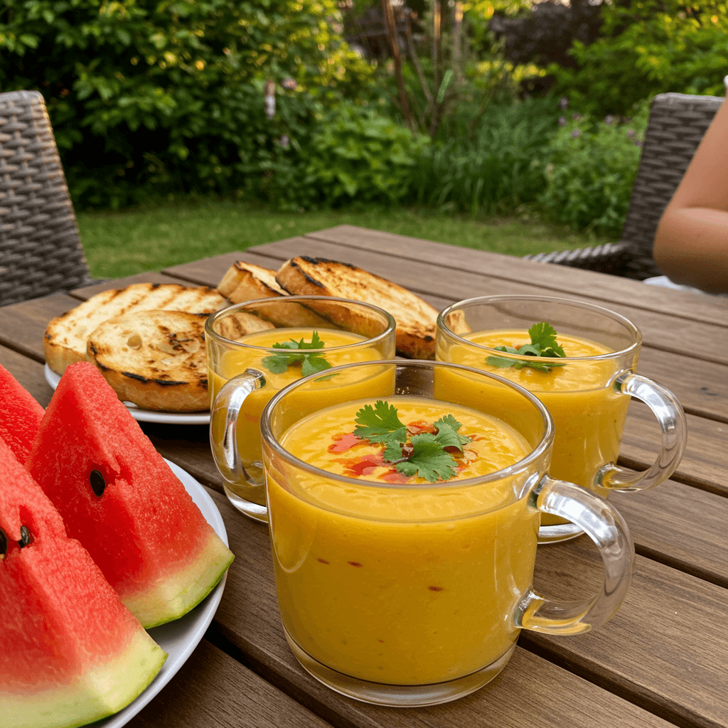 Spicy Mango Soup: Why It’s the Ultimate Summer Surprise 6 serving spicy mango soup outdoor