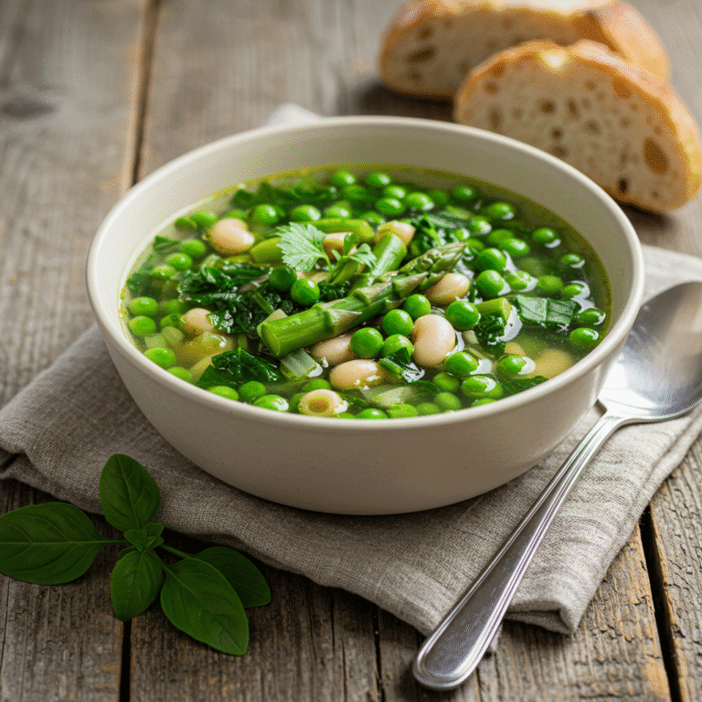 Spring Green Minestrone Served in a Bowl