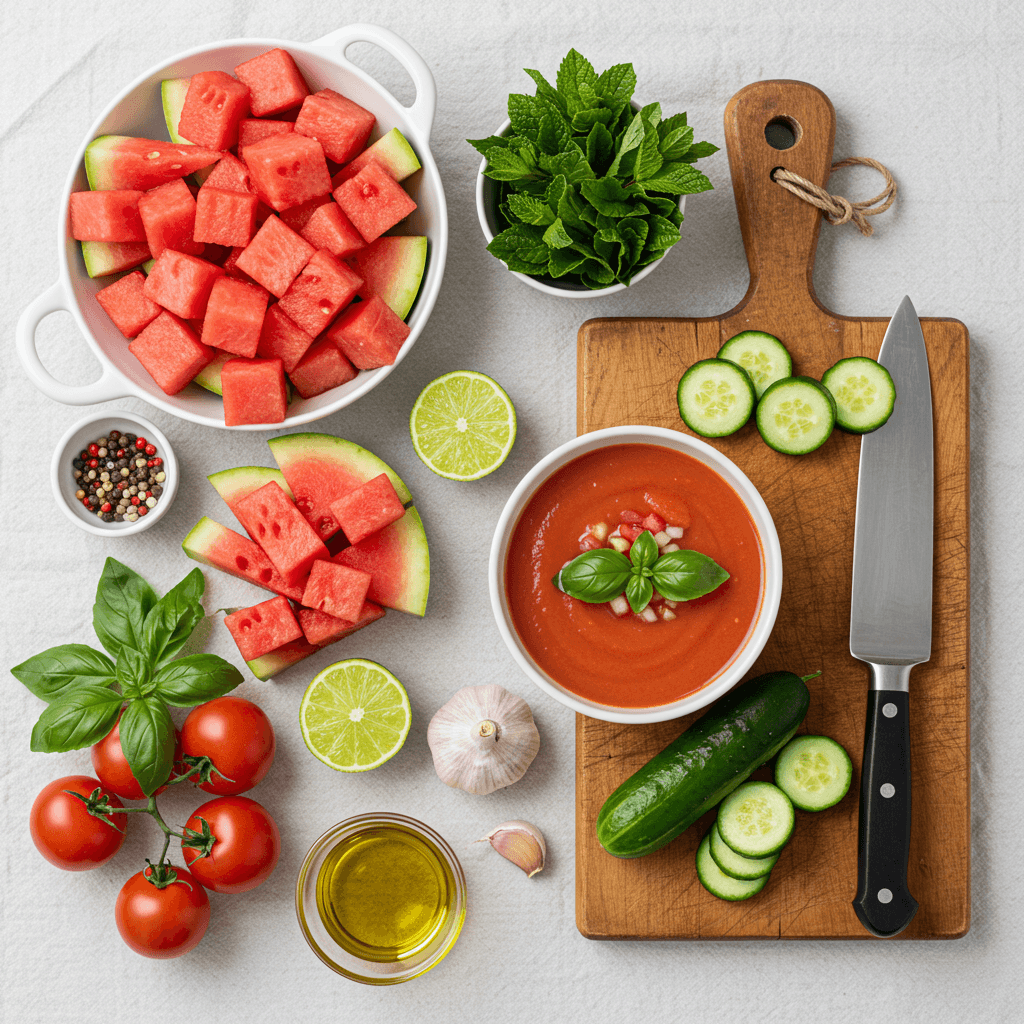 Watermelon Gazpacho: How to Make It Sweet and Savory 4 watermelon gazpacho ingredients 1