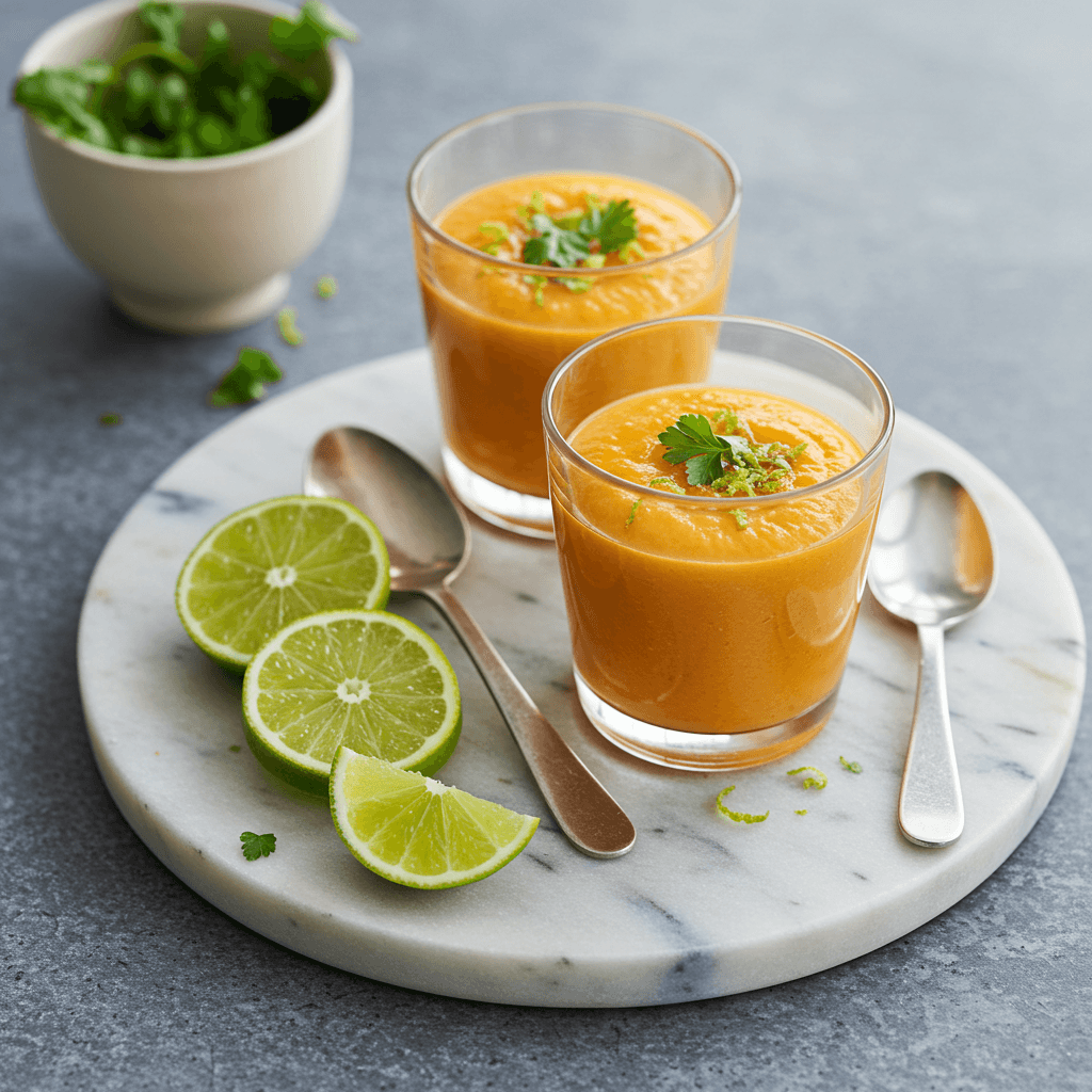 Creamy Chilled Carrot Ginger Soup You’ll Love 6 chilled carrot ginger soup served