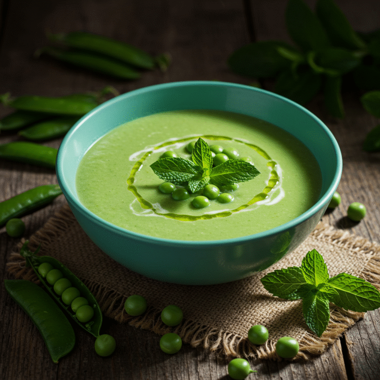 Chilled Pea and Mint Soup Served in a Rustic Bowl
