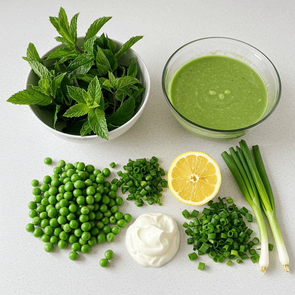 Easy Chilled Pea And Mint Soup For Hot Days 3 chilled pea and mint soup ingredients