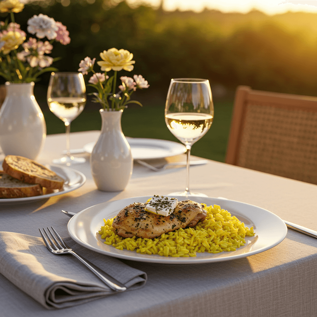 Greek Chicken and Lemon Rice Served with Salad