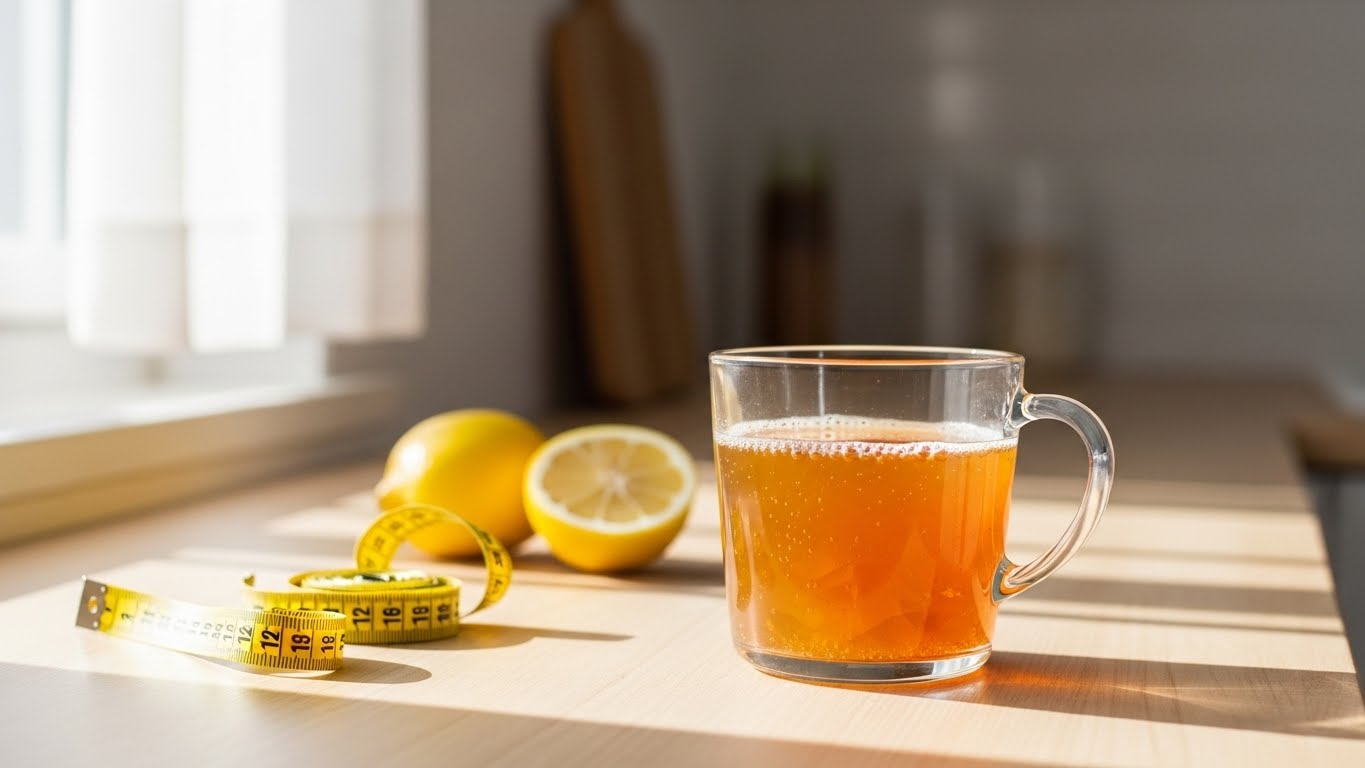 Lose Belly Fat with Gelatin Trick warm drink in kitchen