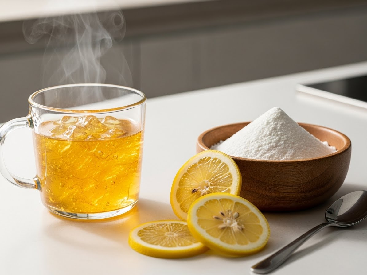Gelatin drink and lemon for belly fat reduction
